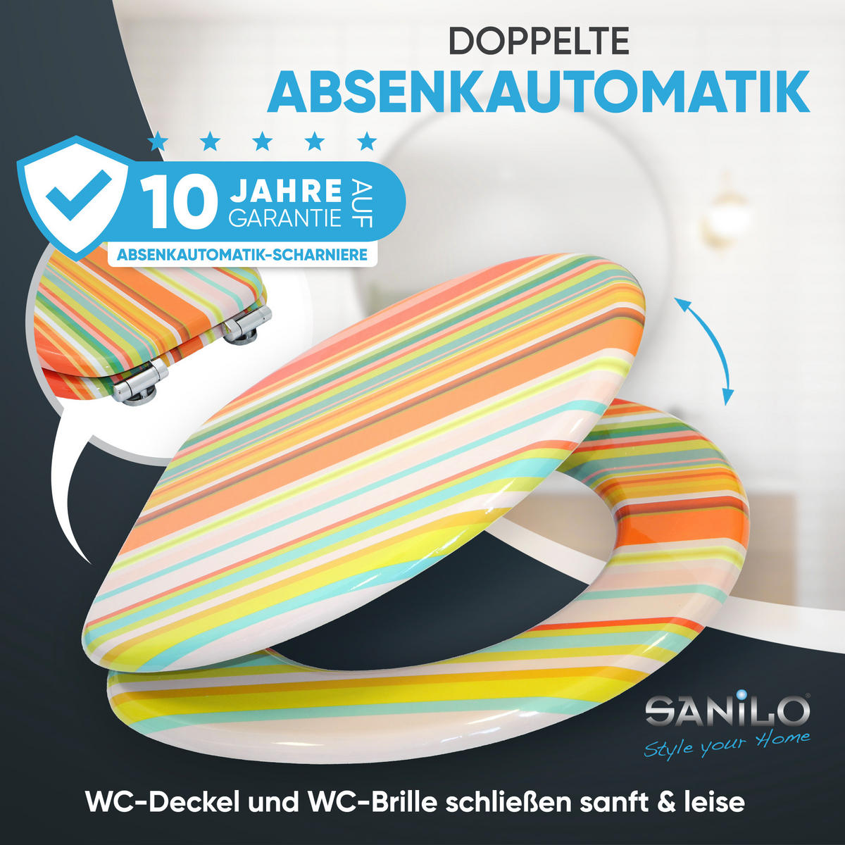 WC-SITZ mit Absenkautomatik Starstripes - Multicolor, Holzwerkstoff (38/6/47cm) - Sanilo