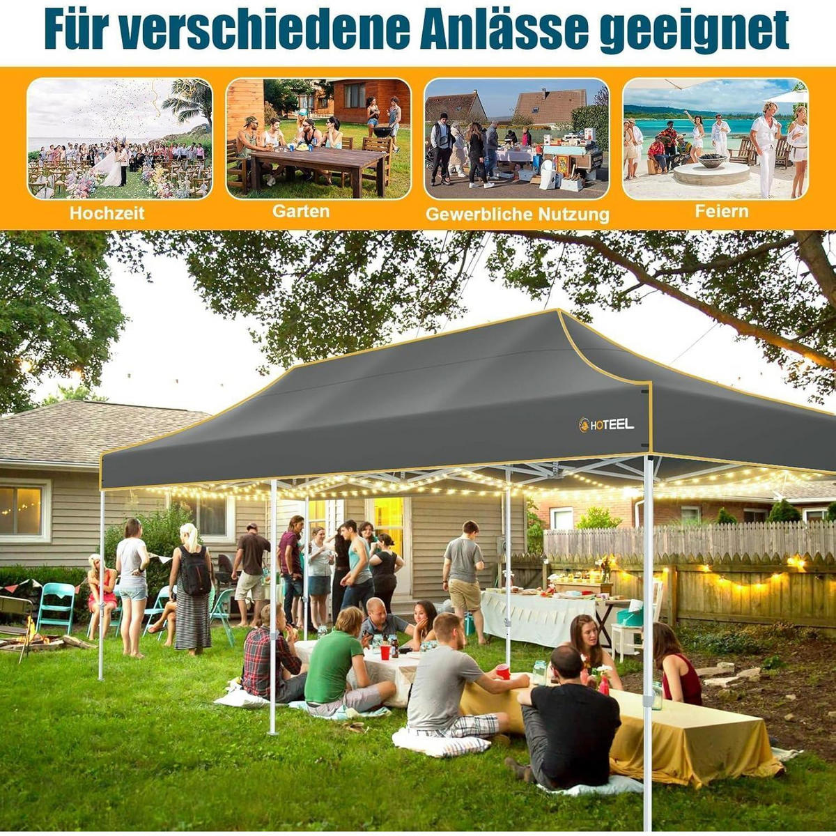 FALTPAVILLON 3x6m Grau Wasserdicht Stabil 6 Seitenteile - Grau, Textil (300/320/600cm)