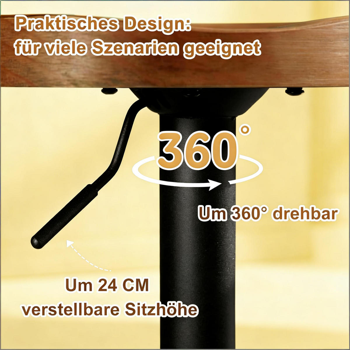 BARHOCKER 1er-Set Braun Drehbar & Höhenverstellbar aus Massivholz - Braun, Holz (41.5/81/31.5cm) - PANGIVO