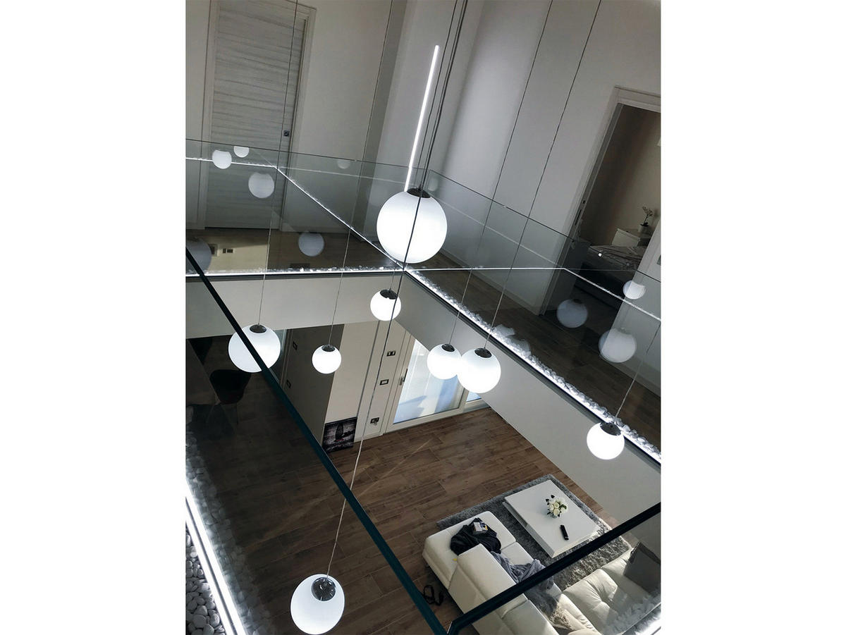 LED-PENDELLEUCHTE Glaskugel Lampenschirme, höhenverstellbar bis 250cm - Silberfarben/Weiß, Glas/Metall (80/80/250cm) - meineWunschleuchte