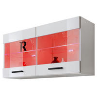 HÄNGEVITRINE SAVONA, Weiss, LED Mehrfarbige - Schwarz/Weiß, Glas/Holzwerkstoff (100/50/27.2cm) - Komodee