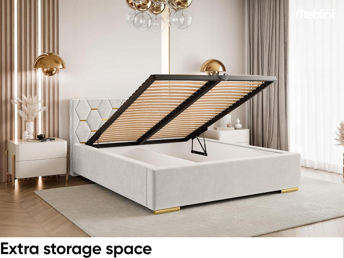 BETT VERSAL - Goldfarben/Creme, Holzwerkstoff (140/200cm) - Meblini
