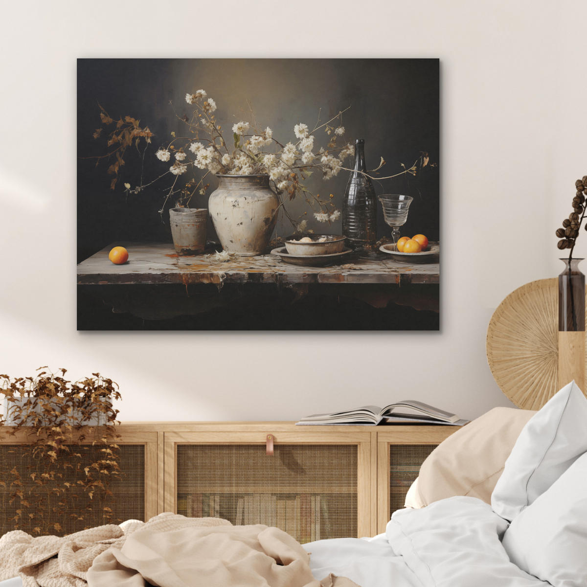 AKUSTIKPANEEL Stilleben - Blumen - Blumenstrauß - Vase - Wein 80x60 cm - Schwarz, Textil (80/0.9/60cm) - MuchoWow