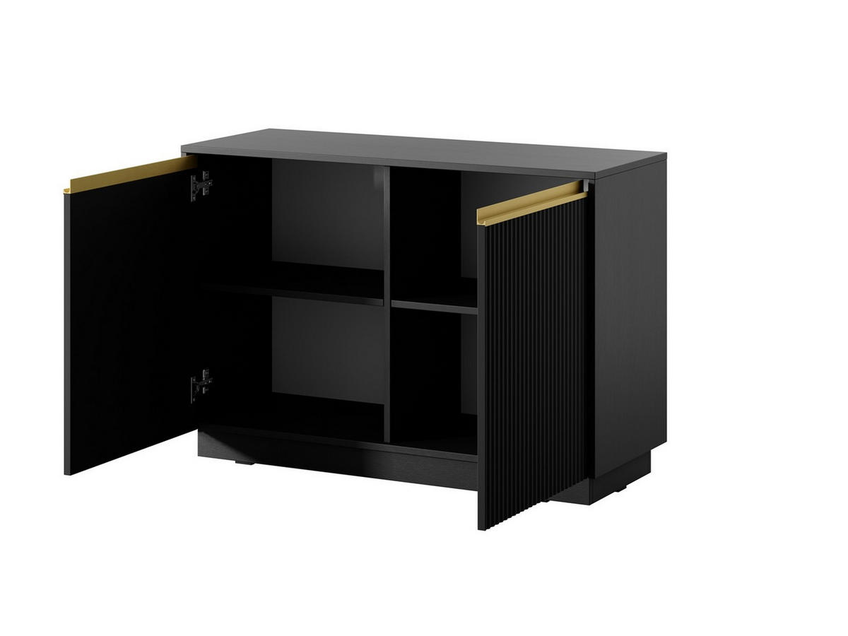 KOMMODE Roy 104 Schwarz, mit geriffelter Front - Schwarz, Holzwerkstoff (104/72/39cm) - Bettso