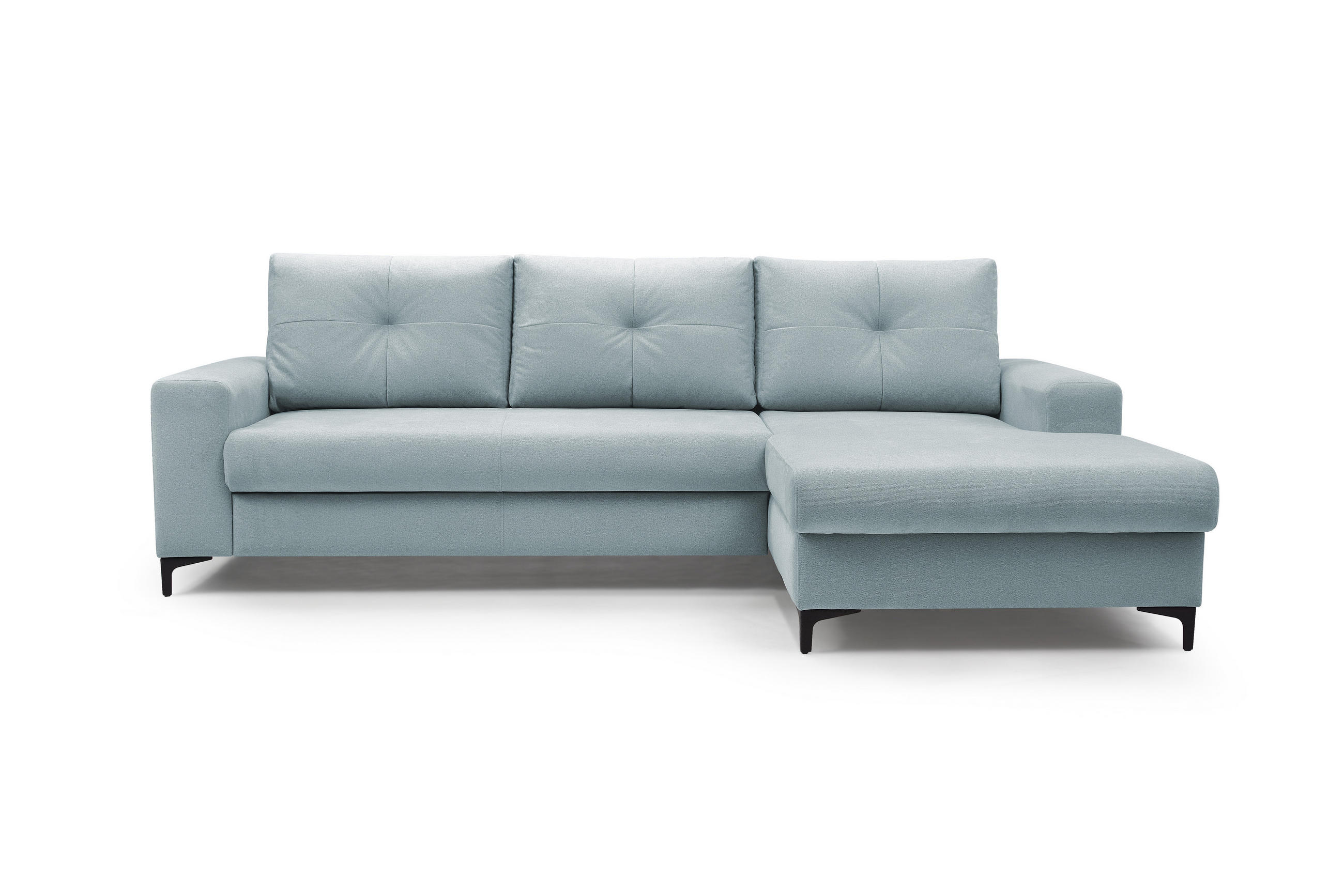 ECKSOFA AVRA L-förmig, mit Stauraumbehälter-in RINO-Stoff, Komfort & Eleganz, lose Rückenkissen, freistehend, RECHTS 251x165x85 cm Light blue - Hellblau, Holz/Textil (251/165cm) - DomoHome