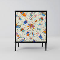 SIDEBOARD COLORFUL INSECTS, Schwarz, 57,5x42x72,5 cm, Schwarze Metallfüße - Multicolor/Schwarz, Holzwerkstoff/Metall (57.5/72.5/42cm) - SpaceRebels
