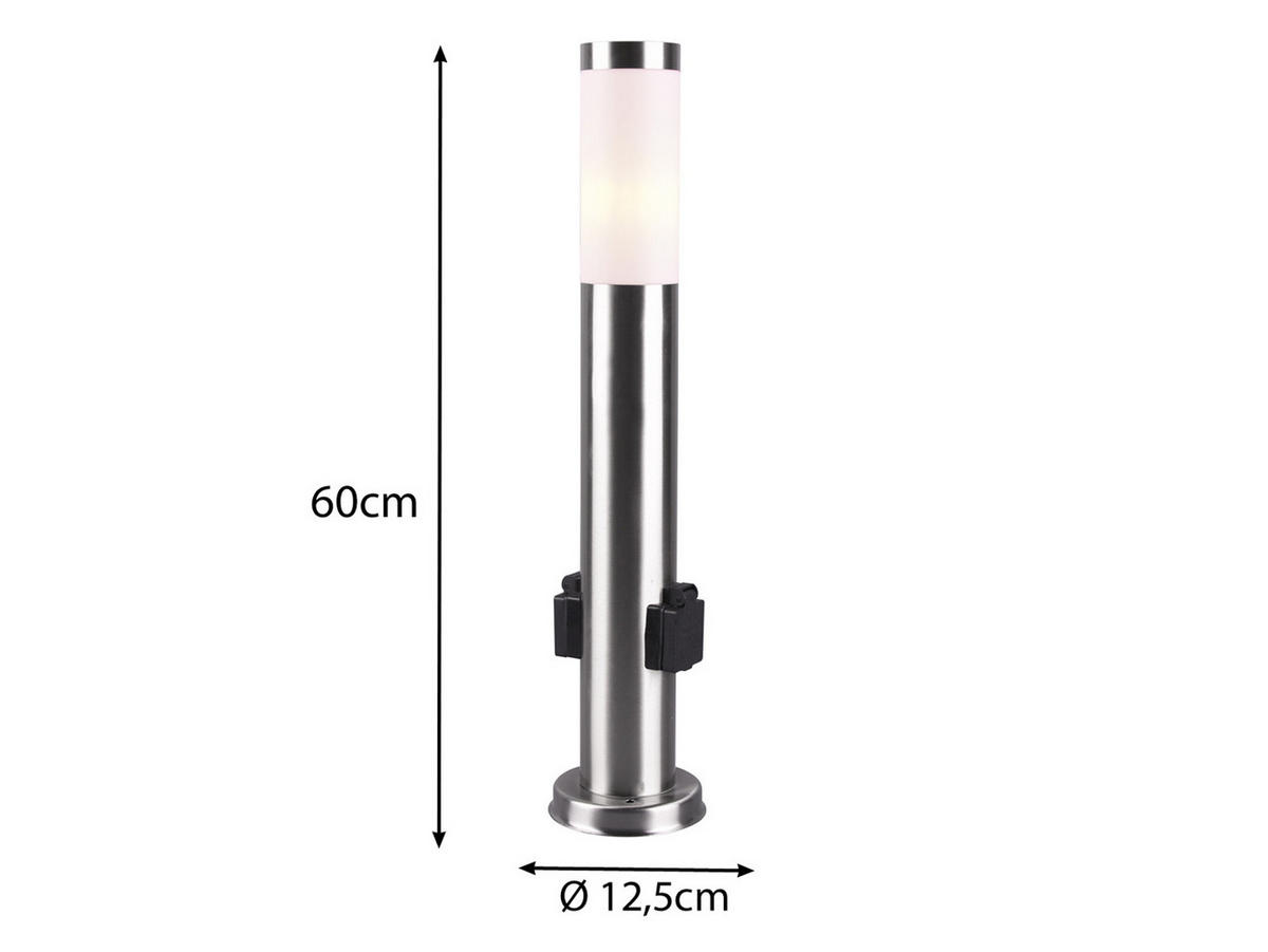 WEGELEUCHTE mit 2 Steckdosen aus Edelstahl, Höhe 60cm - Silberfarben, Kunststoff/Metall (13/60/13cm) - meineWunschleuchte