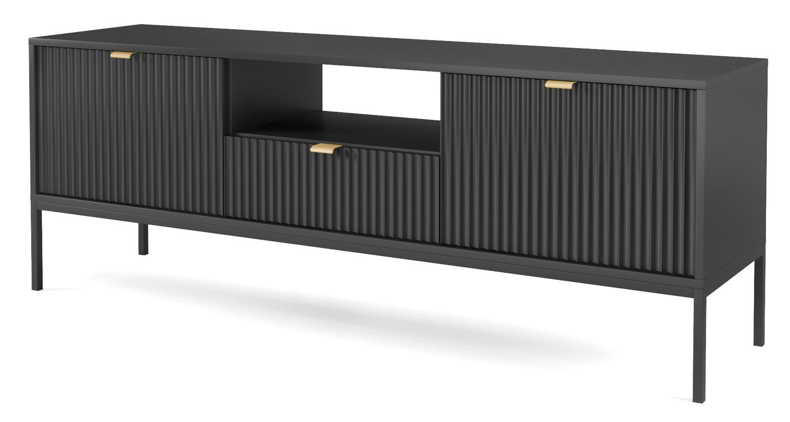 LOWBOARD Kioto RTV 154 cm in Schwarz und mit schwarzen Füßen - Schwarz Hochglanz/Goldfarben, Holzwerkstoff/Metall (154/56/39cm) - Ravio