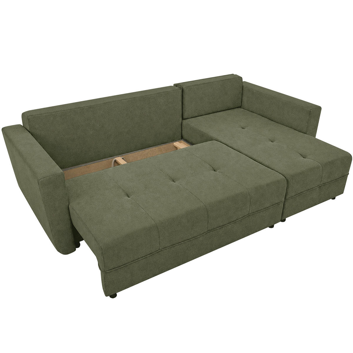 ECKSCHLAFSOFA Verona mit Bettkasten und universeller Ottomane 240 cm, Olivgrün - Olivgrün, Textil (240/148cm) - Beautysofa