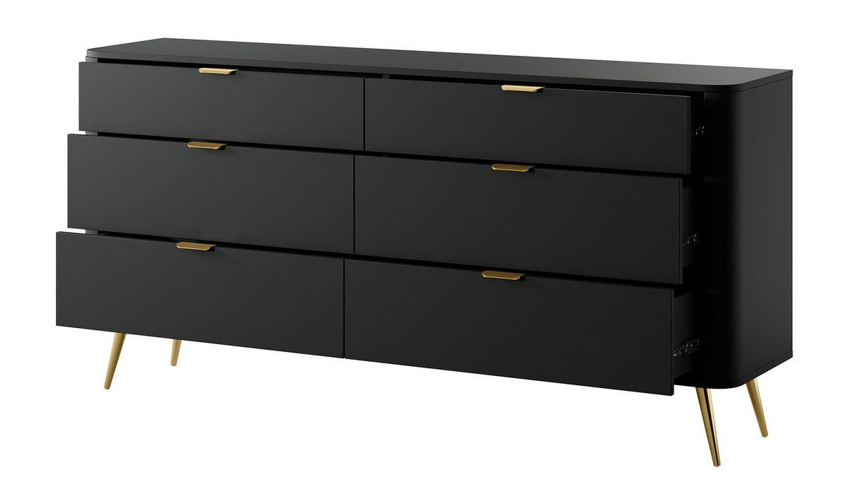 KOMMODE Oval Schwarz 172 cm - Goldfarben/Schwarz, Holzwerkstoff/Metall (172/84/38cm) - Selsey