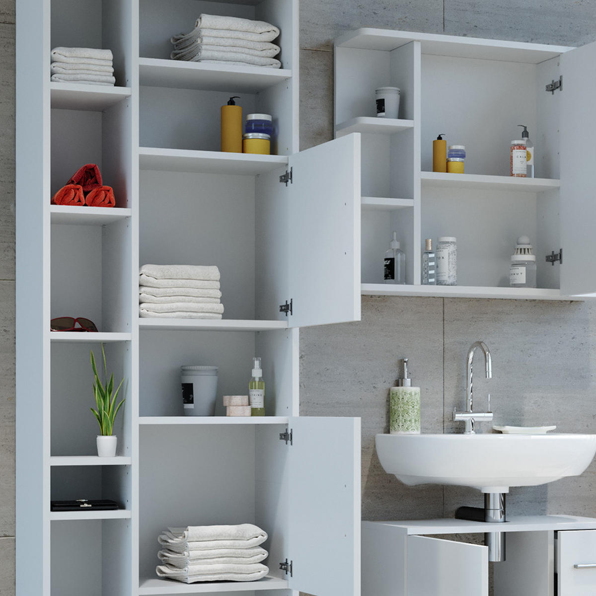 BADSCHRANK Ilias Weiß 60 x 190 cm - Weiß, Holzwerkstoff (60/190/30cm) - Vicco