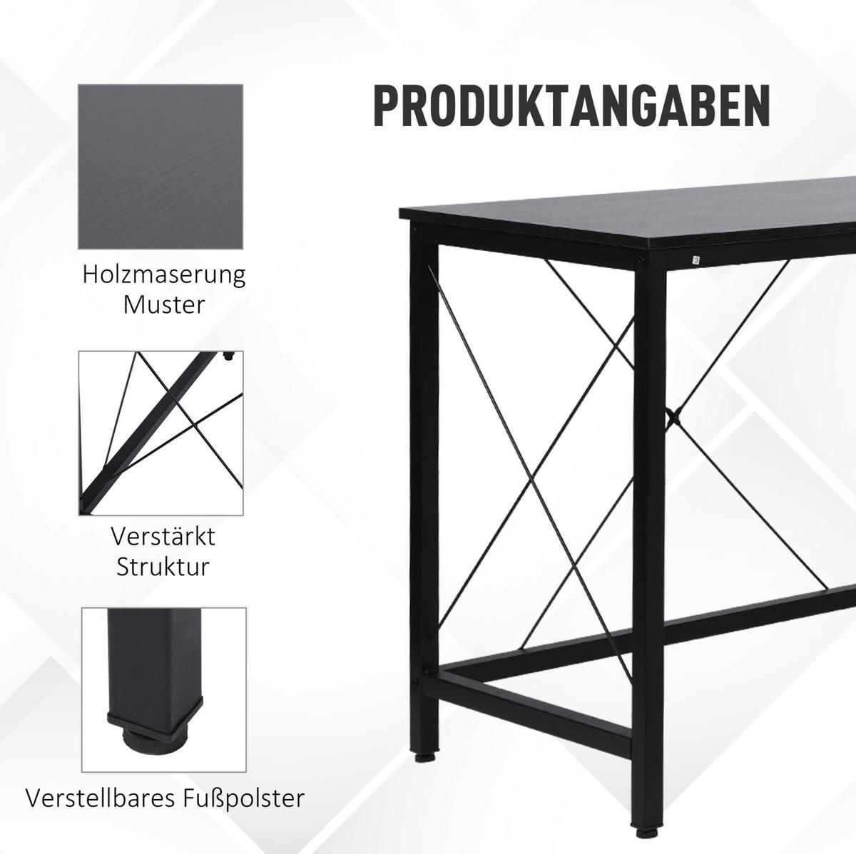 ECKSCHREIBTISCH L-Form 150 x 150 x 76 cm Stahl Schwarz - Schwarz, Metall (150/150/76cm) - Meubliv