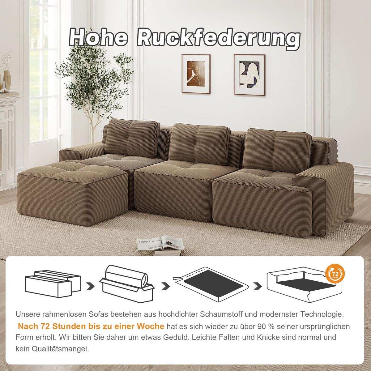ECKSOFA 293/177/69 cm Braun mit Ottoman - Braun, Textil (293/177cm) - Oxeza
