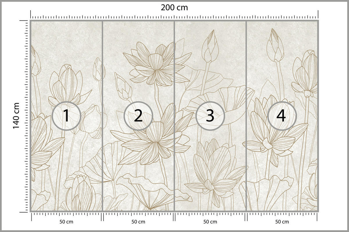 FOTOTAPETE für Wohnzimmer Linienzeichnung Blumen Pflanzen Natur 200x140 - Beige, Papier (200/140cm) - Muralo