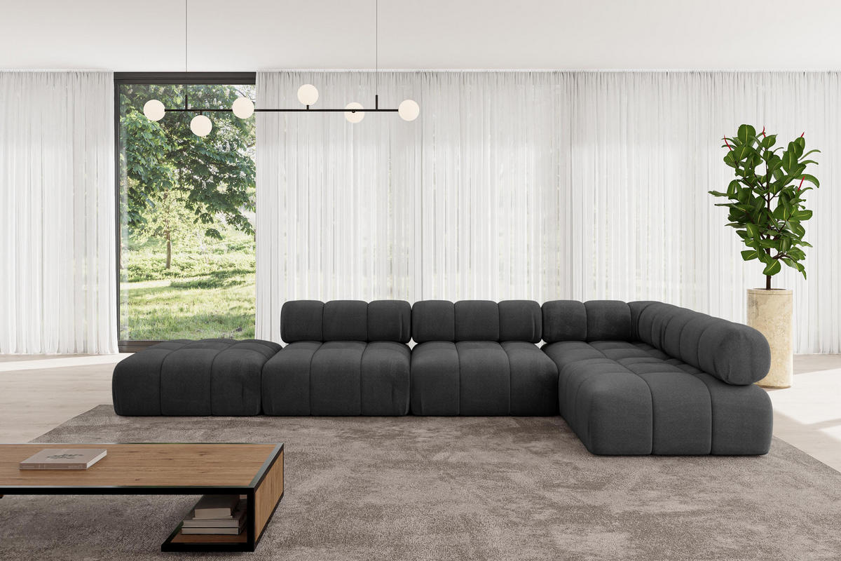 ECKSOFA modulares Sofa Favio-L2 - 380x190x70 cm Schwarz Velours - Schwarz, Holzwerkstoff/Textil (380/190cm) - ALTDECOR