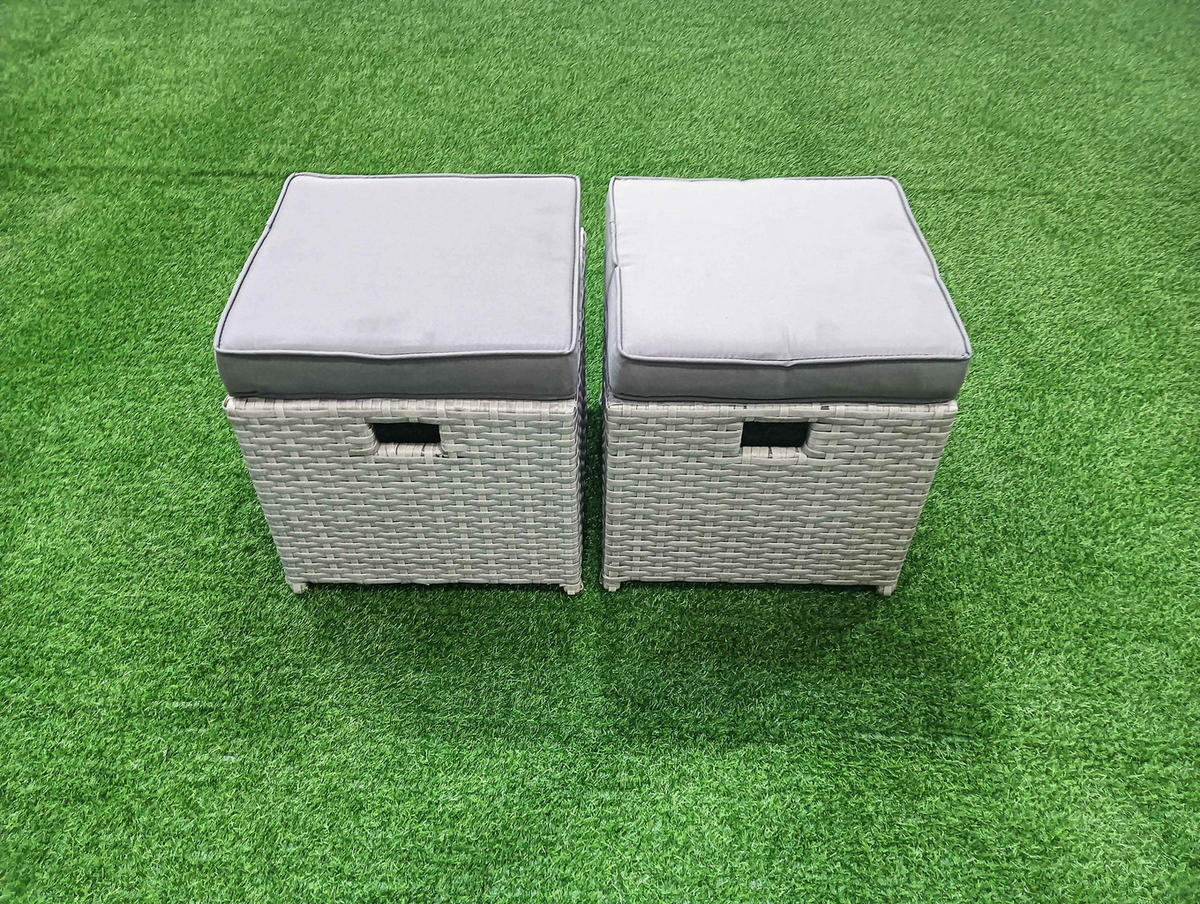 GARTENMÖBEL-SET mit Kissen Polyrattan Hellgrau-Mix 9-Sitzer - Hellgrau/Grau, Glas/Kunststoff - Fimous