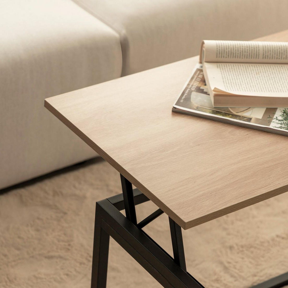 COUCHTISCH HOCHKLAPPBARER Navan Schwarz 80 cm x 49-61 cm - Schwarz, Holzwerkstoff (50/80/49cm)