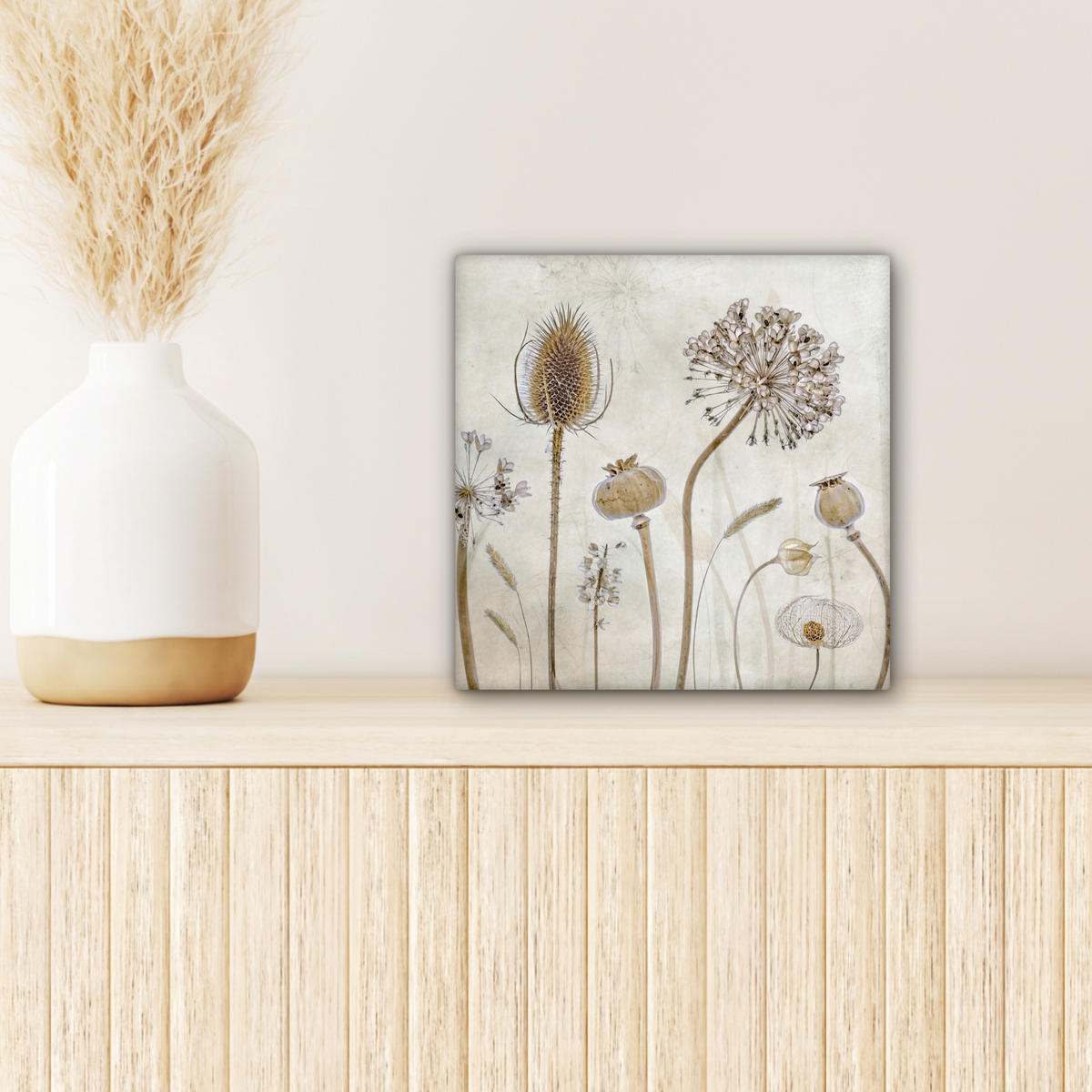 LEINWANDBILD Blumen - Aquarell - Stilleben - Braun - Vintage 20x20 cm - Beige, Textil (20/20cm) - MuchoWow