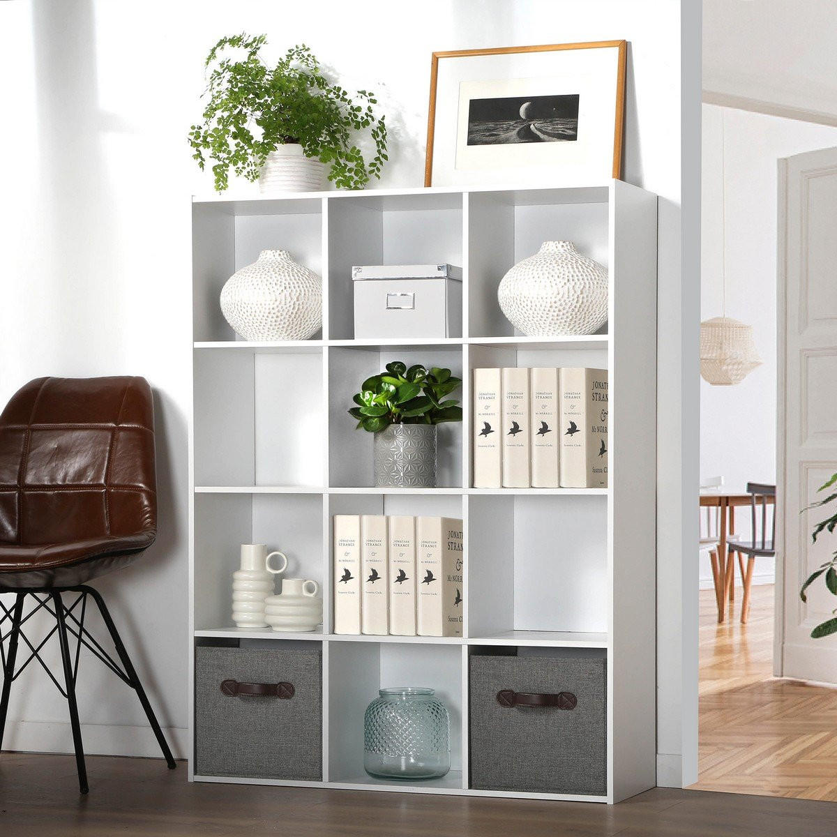 AUFBEWAHRUNGSREGAL mit 12 Fächern - L93 x H124 cm - Weiß, Holzwerkstoff (29.8/124.2/93.3cm) - Calicosy