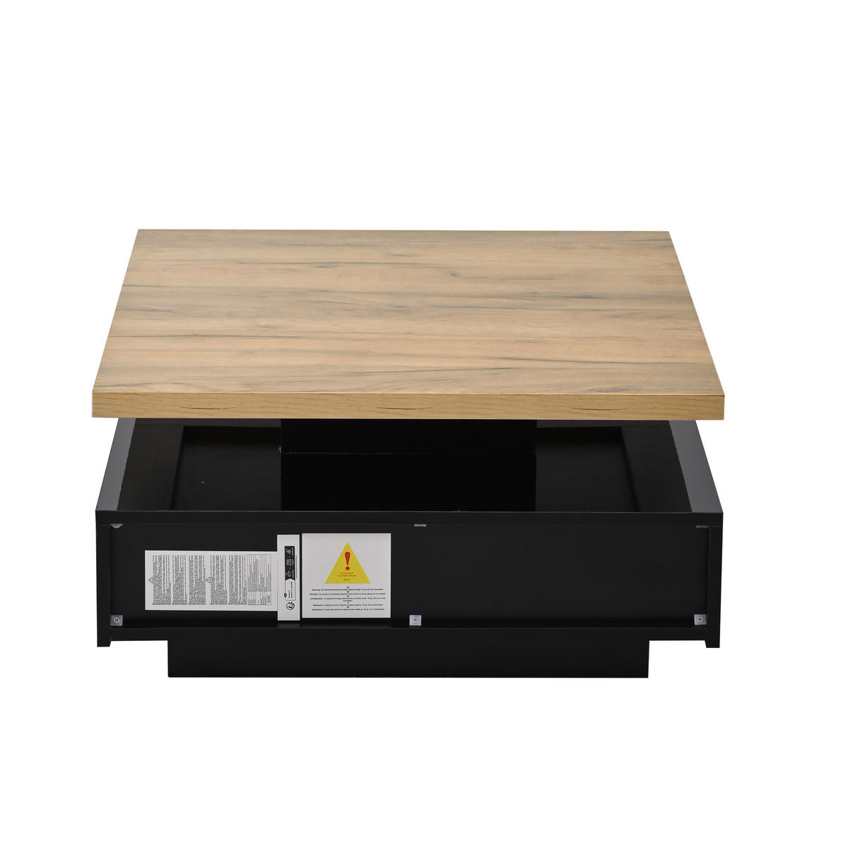 COUCHTISCH 360° schwenkbar 2-stufig Hochglanz Stauraum Naturholz Schwarz - Walnussfarben, Holzwerkstoff (70/70/36cm) - FLIEKS