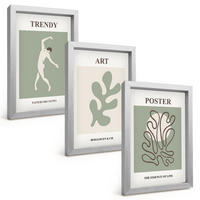 BILDER SET 3er Set - 20x30 cm Silberner Rahmen - Abstrakte Pflanzenfiguren - Silberfarben, Kunststoff (20/30cm) - TULUP