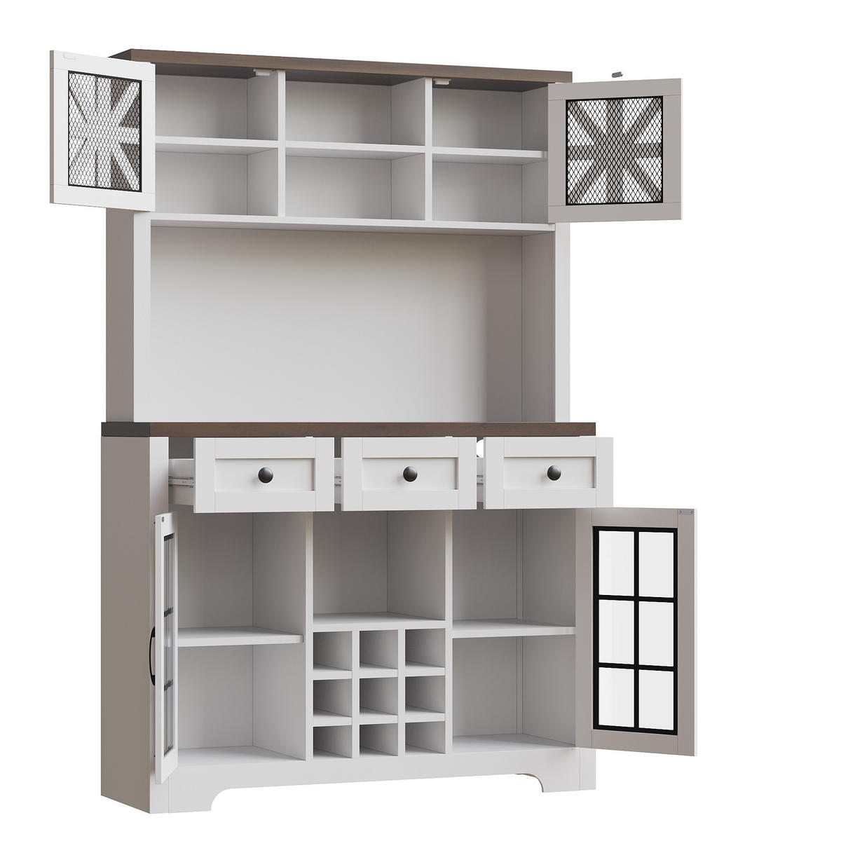 GESCHIRRSCHRANK aus MDF & Glas 120x40x180cm in Weiß mit Smart-LED - Weiß, Holzwerkstoff (120/180/40cm) - Modfu