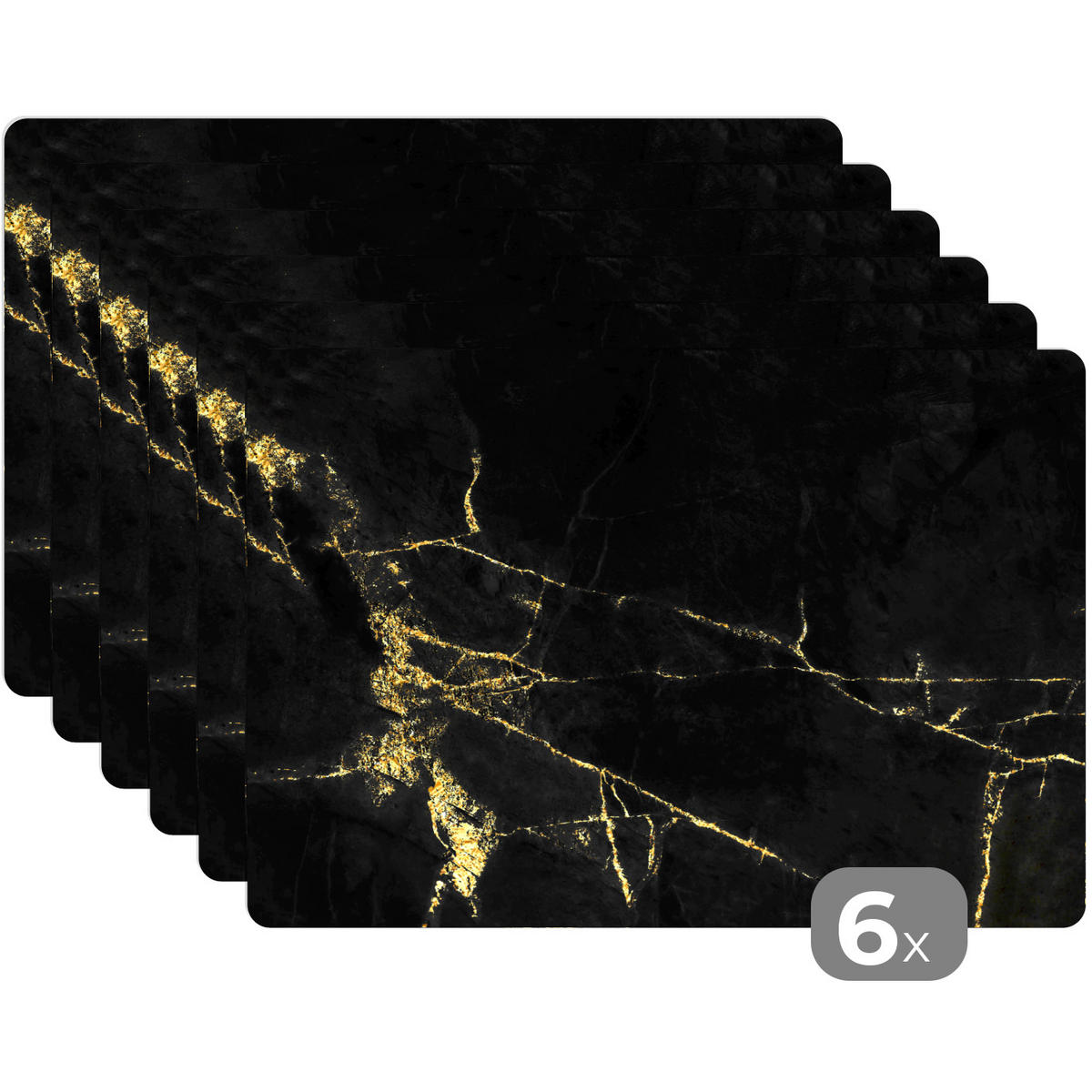 PLATZSETS 6er-Set Marmor - Schwarz - Gold - Luxus 45x30 cm Tischset - Goldfarben, Kunststoff (0.3/45/30cm) - MuchoWow