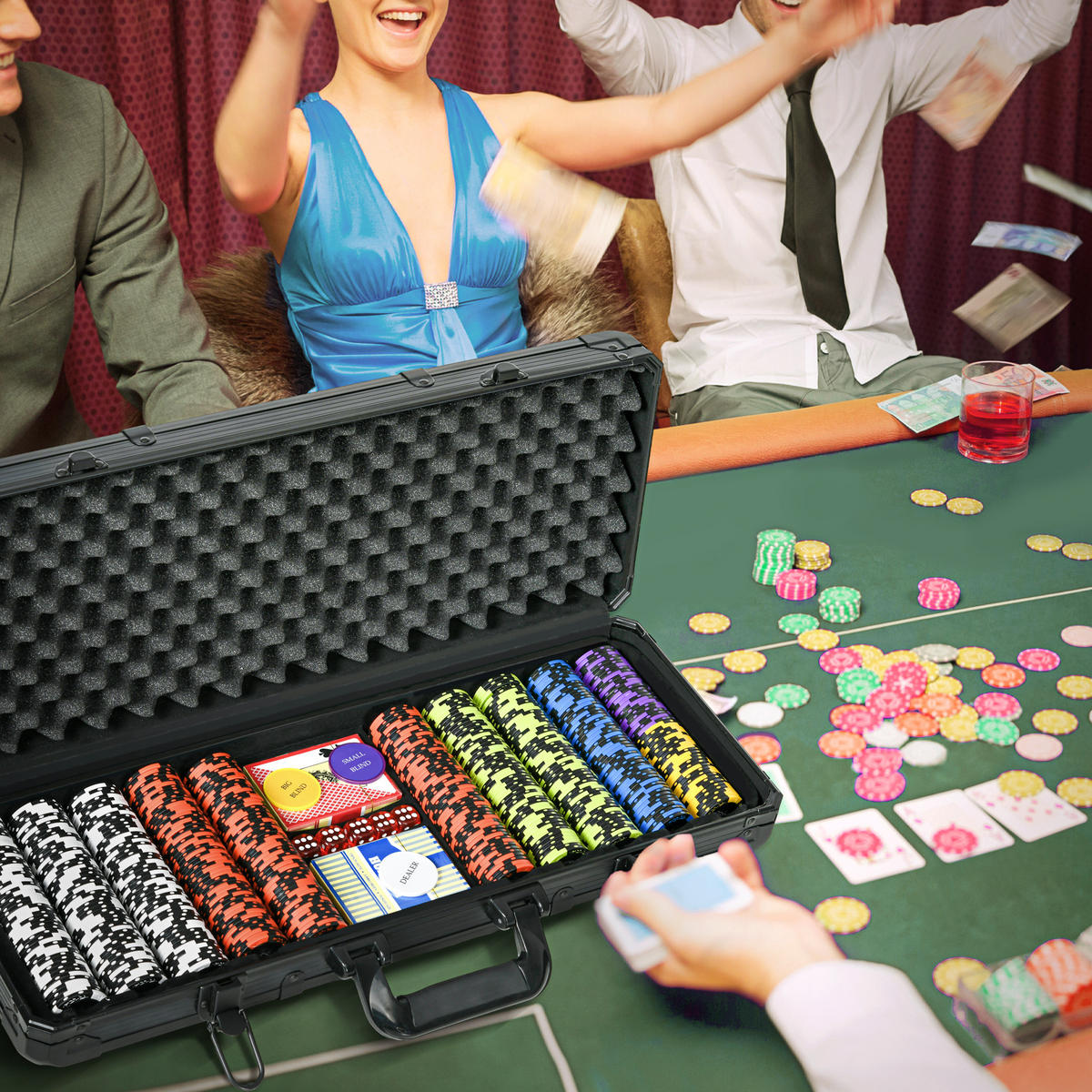 POKERKASETTE DE-18660 500 Jetons, 9-10 Spieler Silber - Schwarz, Metall (24/57.5cm) - ComfortXL
