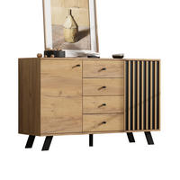 SIDEBOARD 120/38/75 cm mit 2 Türen & 4 Schubladen in Schwarz/Natur - Schwarz, Holzwerkstoff (120/75/38cm) - BEAOK