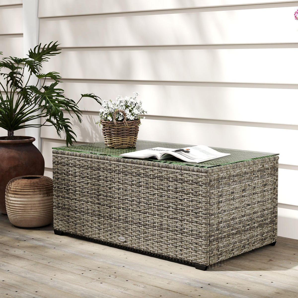 GARTENBEISTELLTISCH DE-13677 mit Glasplatte Dunkelgrau - Dunkelgrau, Metall (90/50/38cm) - ComfortXL