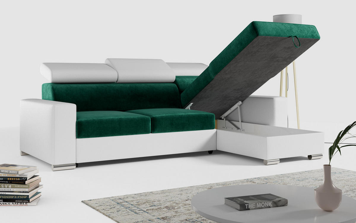 ECKSOFA FOX-L Dunkelgrün/Weiß - Dunkelgrün/Silberfarben, Kunststoff/Textil (242/168cm) - MKS