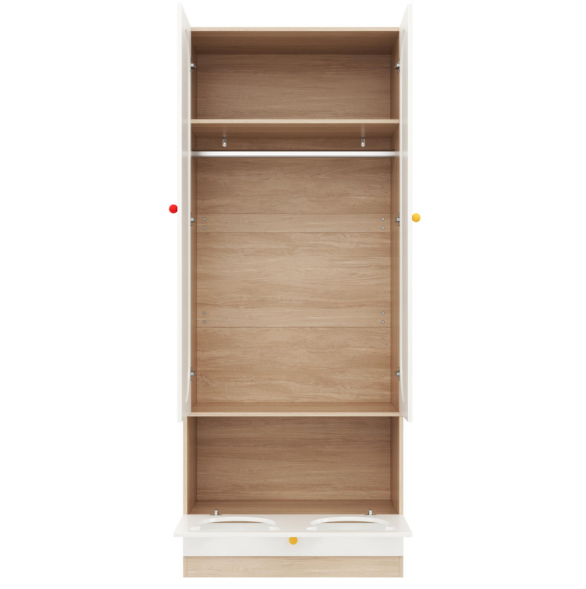 KLEIDERSCHRANK 80/50/200 cm in Weiß/Natur mit Kleiderstange und Haustierbereich - Naturfarben, Holzwerkstoff (80/200/50cm) - BEAOK