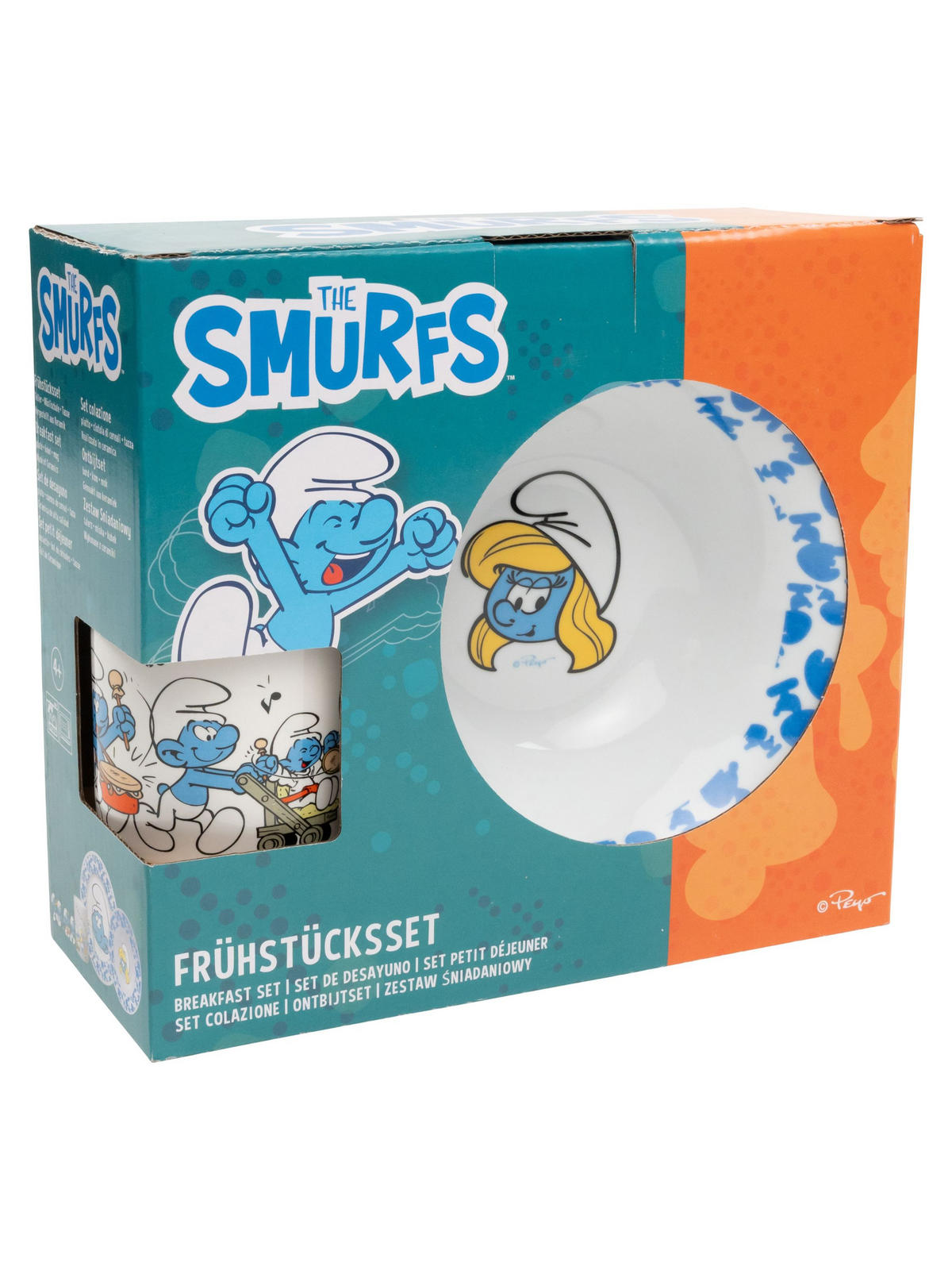FRÜHSTÜCKSSET Die Schlümpfe Blau 3-teilig - Blau, Keramik (23.8/11.2/23.3cm) - United Labels