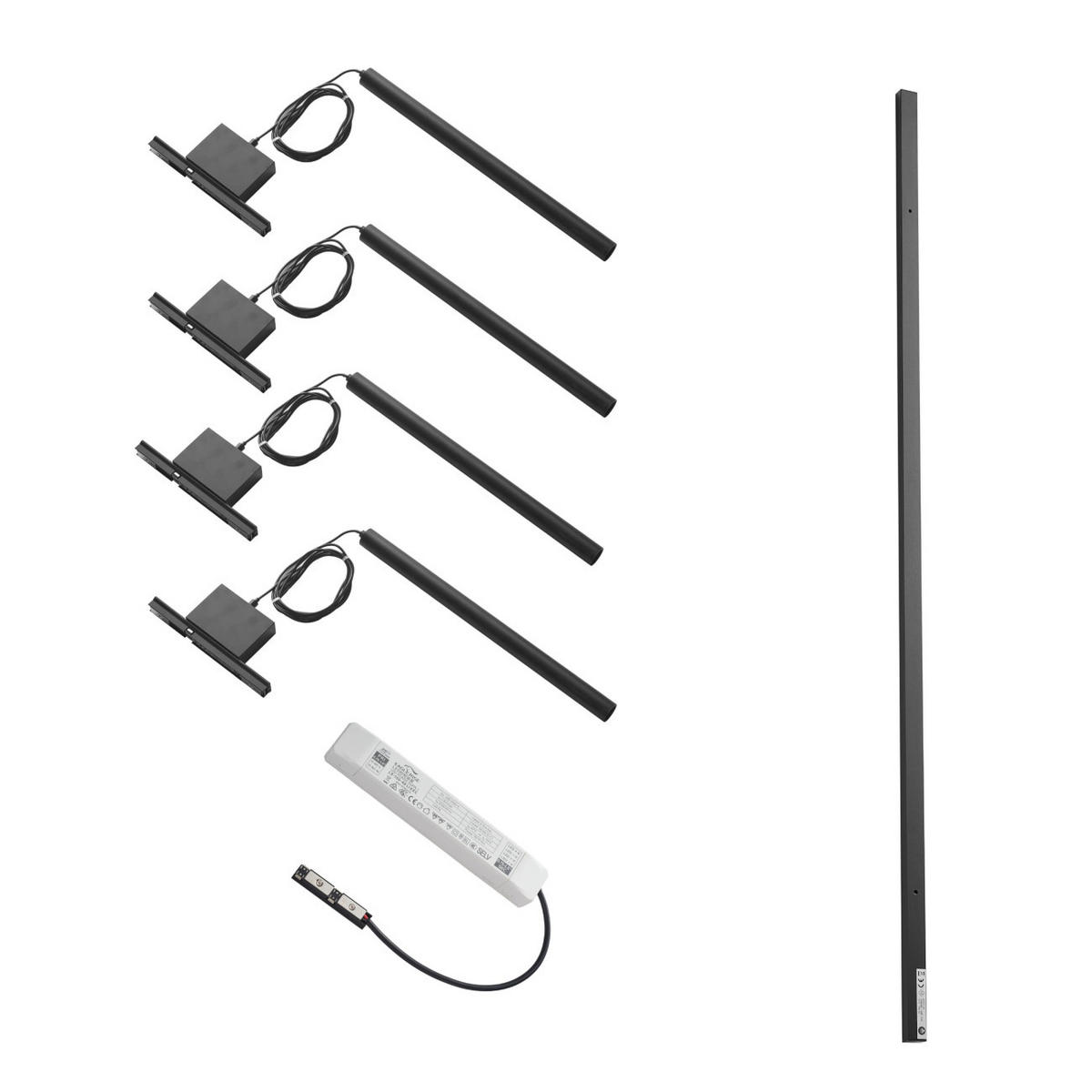 DECKENLEUCHTE MIT SPOTSTRAHLERN Lyne, Schwarz, 135cm - Schwarz, Metall (100/1.6/135cm) - KOSILUM