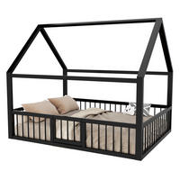 KINDERBETT Hausdesign 140/200 cm Schwarz aus Metall ohne Matratze - Schwarz, Metall (140/200cm) - MIVRAY