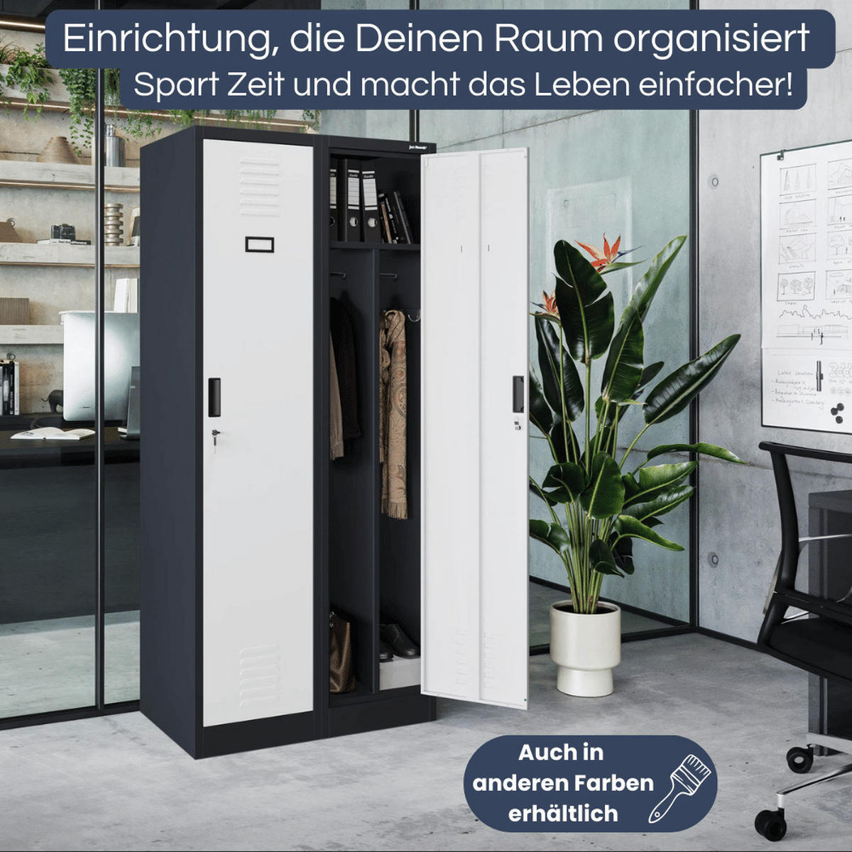 UMKLEIDESCHRANK Spind WIEN 2 Abteile 180x80x50cm Anthrazit-Weiß - Anthrazit, Metall (80/180/50cm) - DELUKE