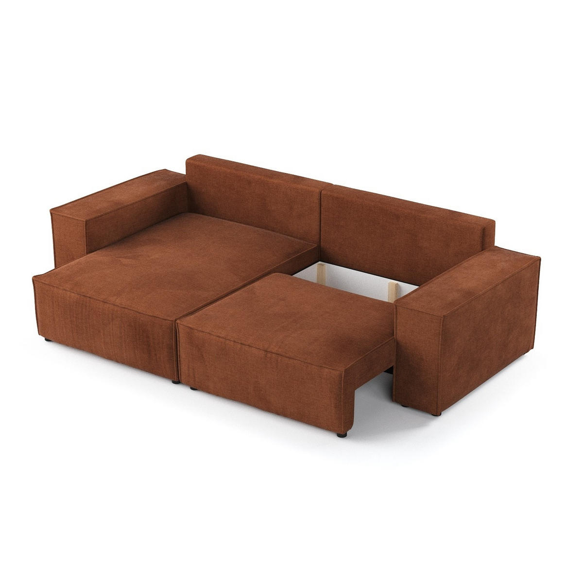 ECKSOFA CAVO mit Schlaffunktion Kupfer im Wind Stoff - Schwarz/Kupferfarben, Holz/Holzwerkstoff (255/148cm) - AltaBeds