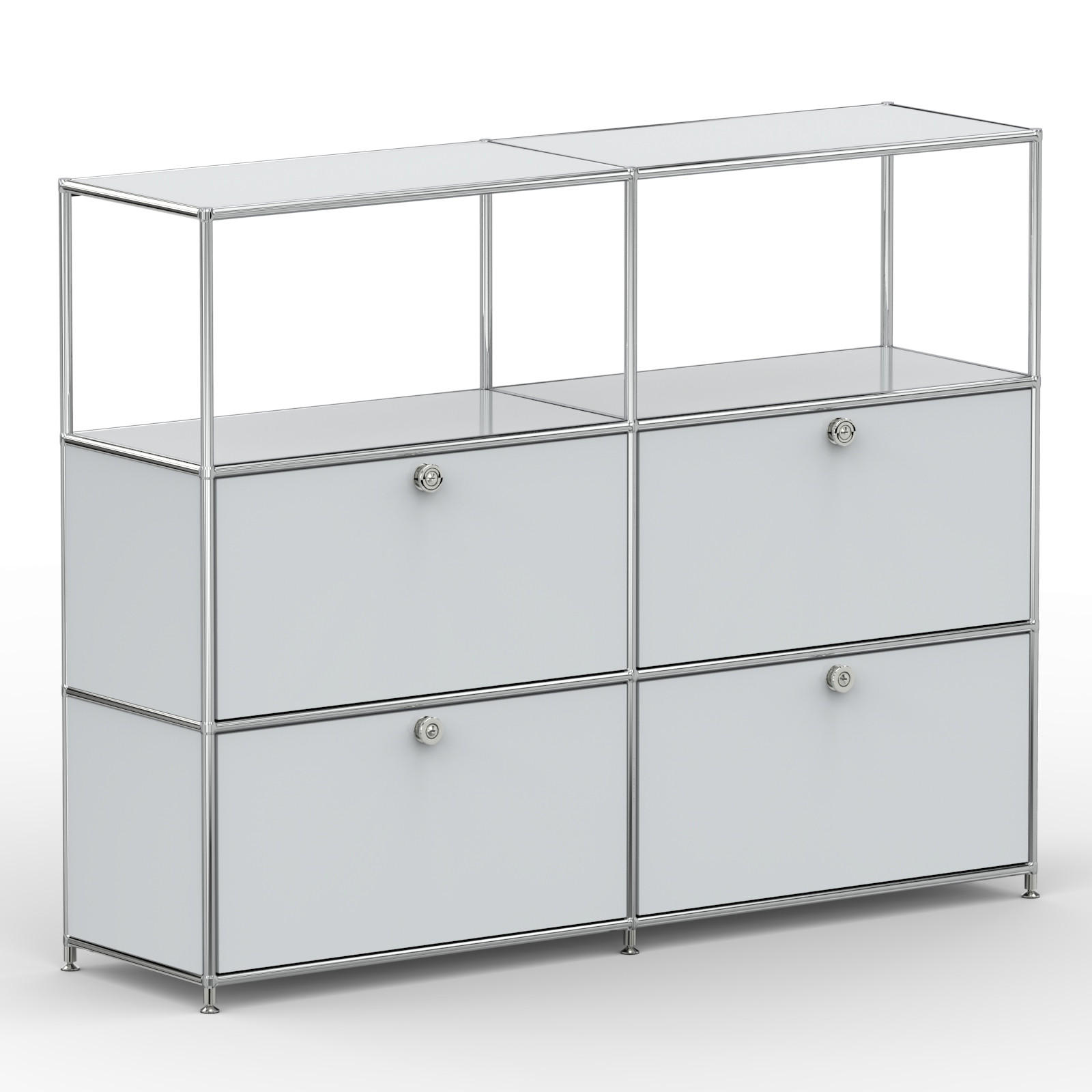 HOCHSCHRANK, 2 offene Fächer, 4 Klappen, Breite 152 cm, Lichtgrau - Chromfarben/Silberfarben, Metall (40/118/152.2cm) - Versee
