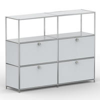 HOCHSCHRANK, 2 offene Fächer, 4 Klappen, Breite 152 cm, Lichtgrau - Chromfarben/Silberfarben, Metall (40/118/152.2cm) - Versee