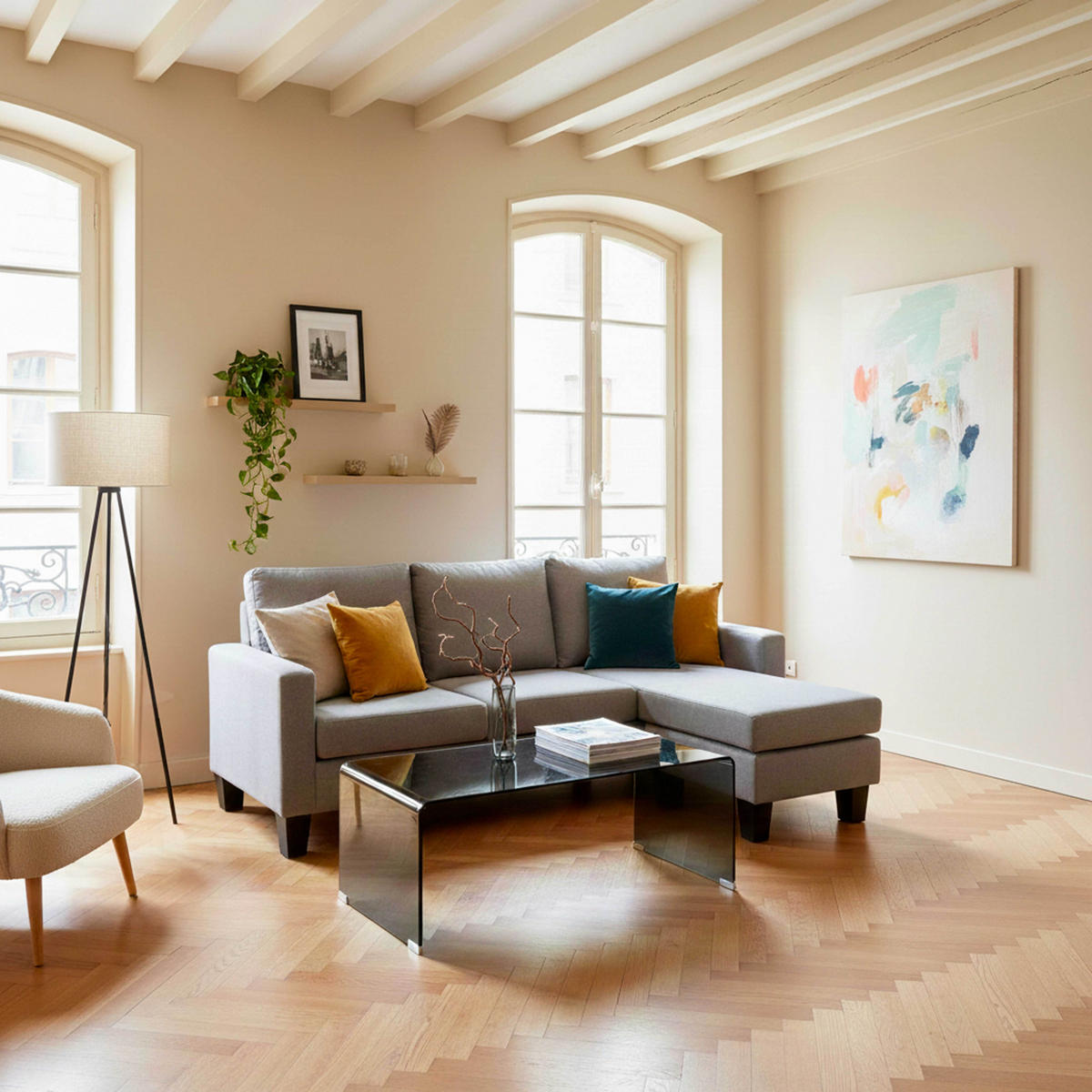 SOFA 3-Sitzer, Grau - Grau, Textil (128/85/192cm) - Oviala