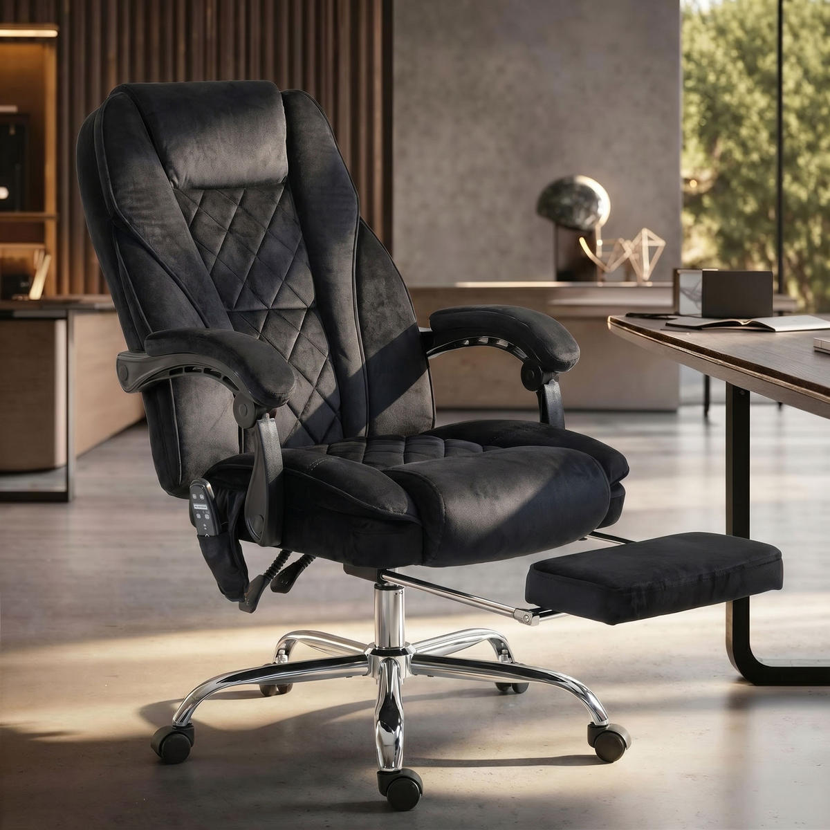 KONTORSSTOL med massagefunktion, svart - Brun/Svart, Textil/Metall (67/119/72cm) - Vinsetto