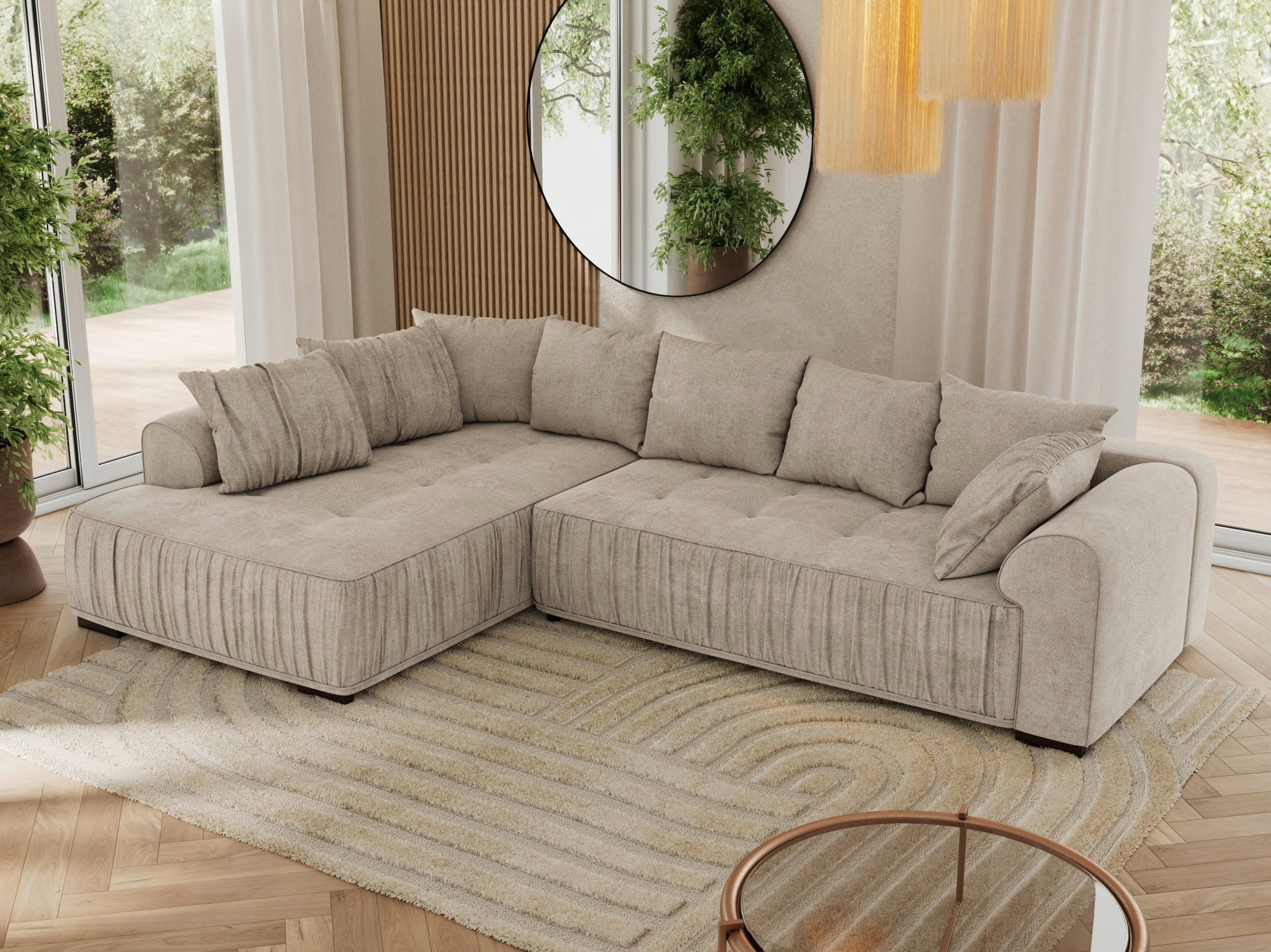 ECKSOFA ORTA Beige Stukture - Links - Beige/Schwarz, Textil (325/200cm) - MKS