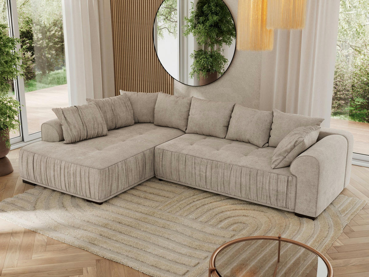 ECKSOFA ORTA Beige Stukture - Links - Beige/Schwarz, Textil (325/200cm) - MKS