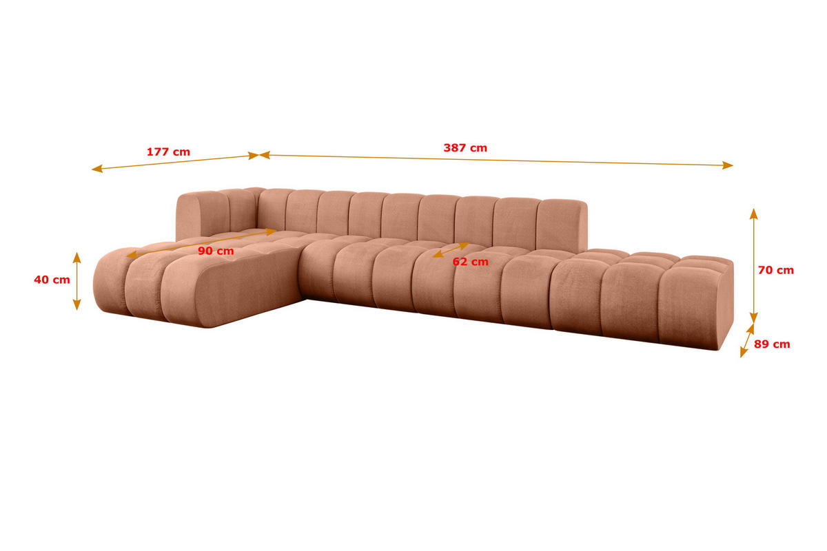 ECKSOFA modulares Sofa Zuvon-L2 - 387x177x70 cm Apricot - Koralle, Holzwerkstoff/Textil (387/177cm) - ALTDECOR