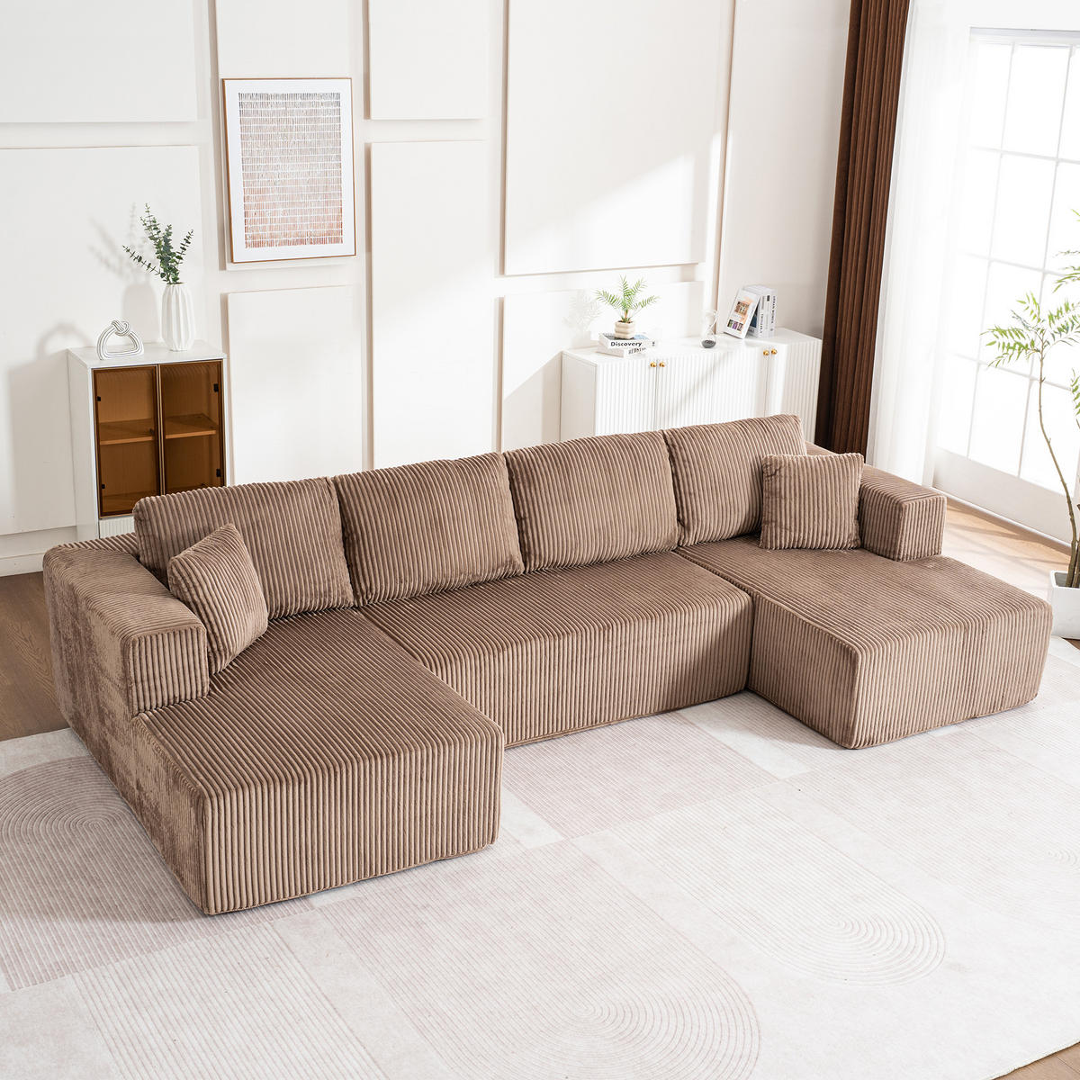 WOHNLANDSCHAFT Cord Braun mit Kissen - Braun, Textil (332/88/156cm) - WISHDOR