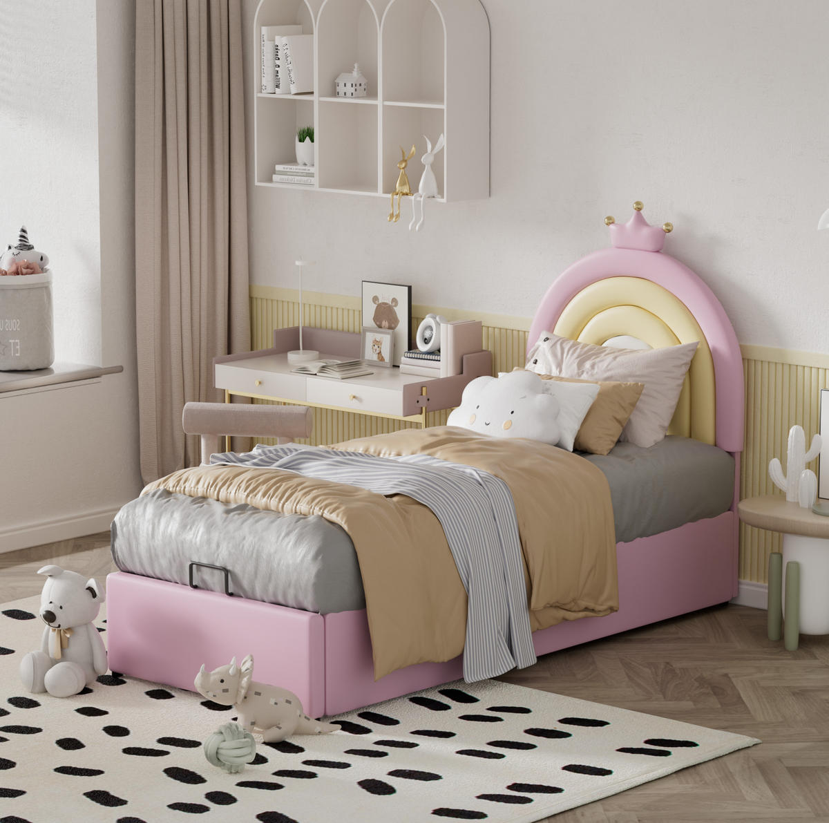 POLSTERBETT 90/200 cm Rosa mit höhenverstellbarem Kopfteil und Lattenrost - Rosa, Kunststoff (90/200cm) - OKWISH