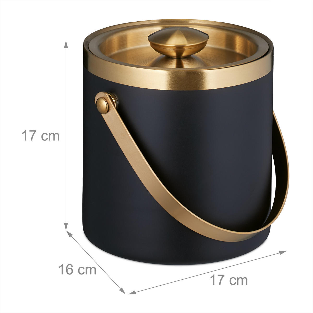 EISEIMER Schwarz Edelstahl doppelwandig mit Deckel 1,5 l - Schwarz, Kunststoff/Metall (15/17cm) - Relaxdays