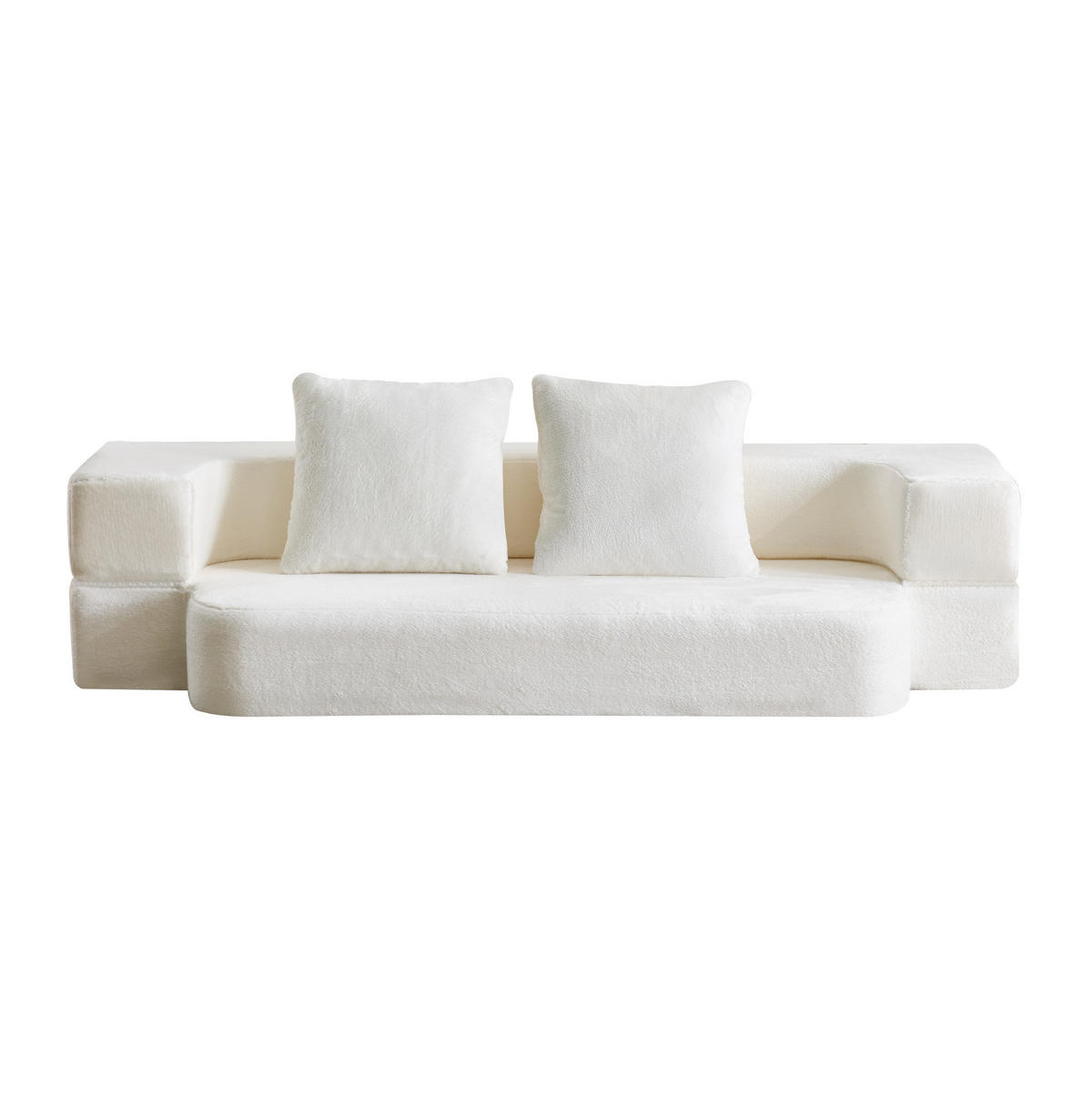 SCHLAFSOFA aus Schaumstoff Cremeweiß mit Schlaffunktion, Federkern und Kissen - Weiß, Kunststoff (190/48/52cm) - Modfu