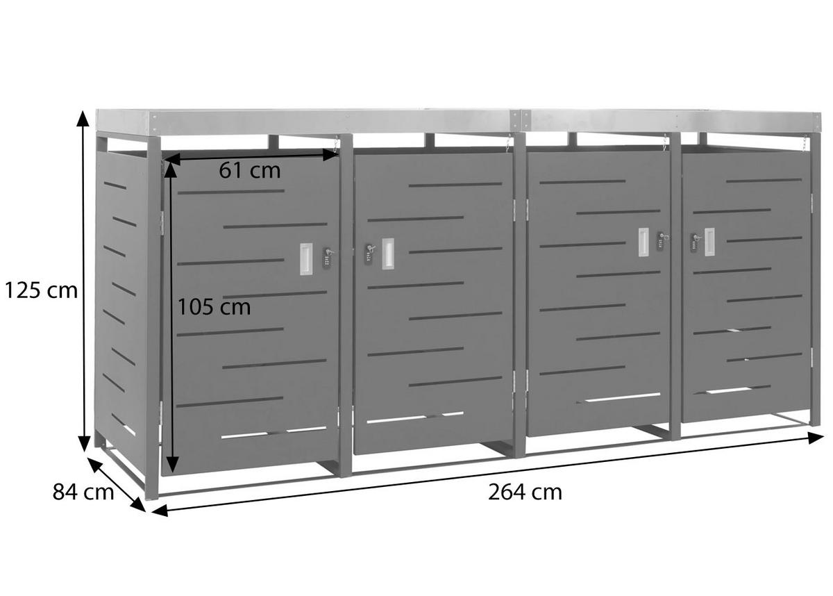 MÜLLTONNENBOX 4er 125x264x84cm 80-240 Liter - Anthrazit, Metall (264/125/84cm) - PROREGAL