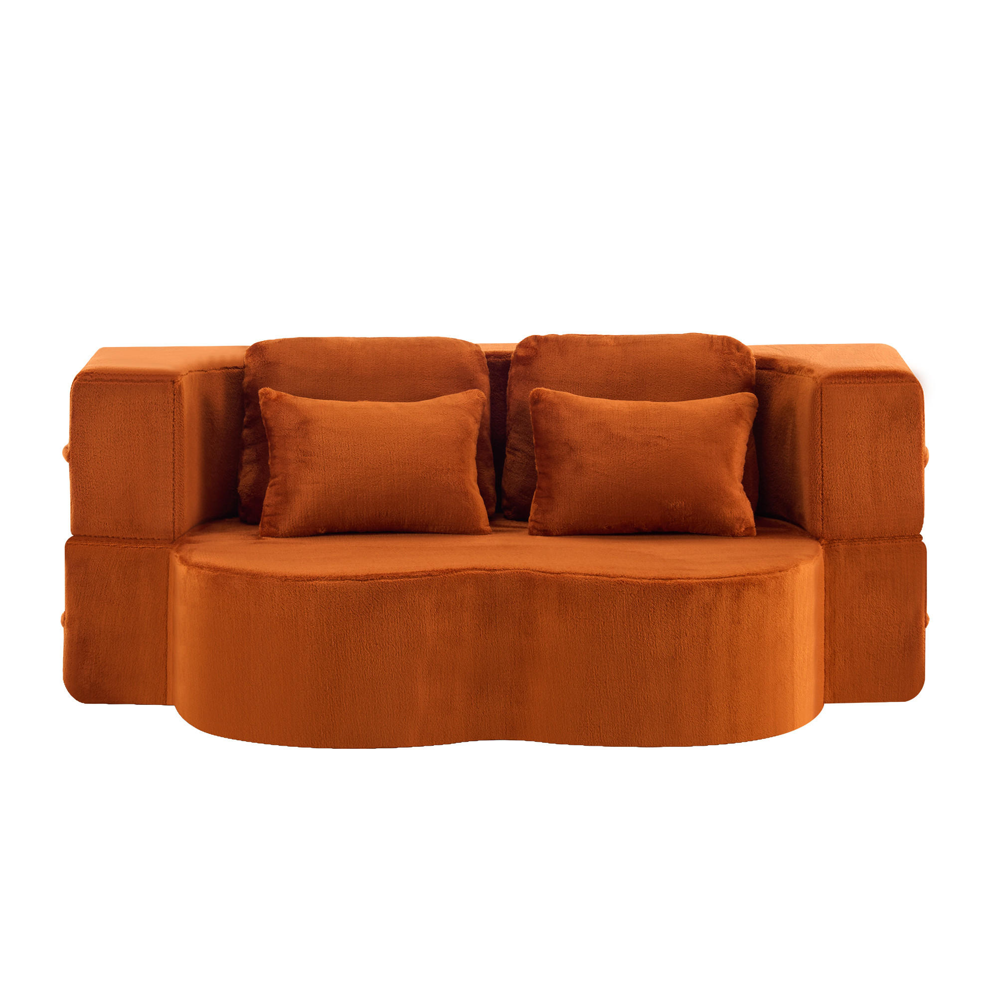 2-SITZER SCHLAFSOFA Flanell Orange mit 4 Kissen - Orange, Textil (198/76/120cm) - WISHDOR